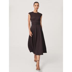 REISS Ava Mesh-Panel Belted Pleated Midi Dress